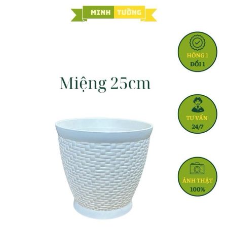 Chậu Nhựa Trắng Hoạ Tiết Đan Lưới