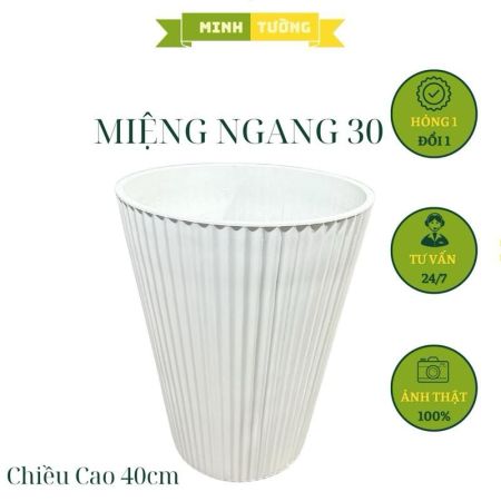 Chậu Nhựa Sọc Cao Trắng